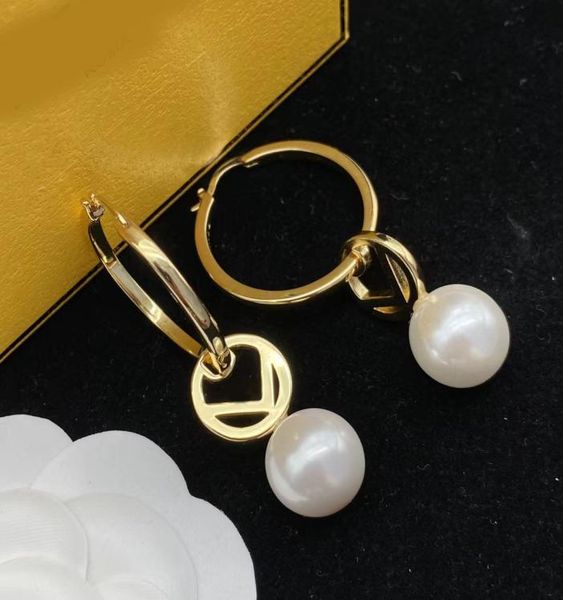 

18k gold fashion charm earrings aretes orecchini letter pearl pendant designer earring ladies wedding anniversary gift jewelry8985552, Golden