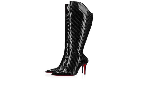 

autumn and winter women's boots alta botta brand stiletto bootss genuine leather designertextured reptile scales pointed toe outdoor wa, Black