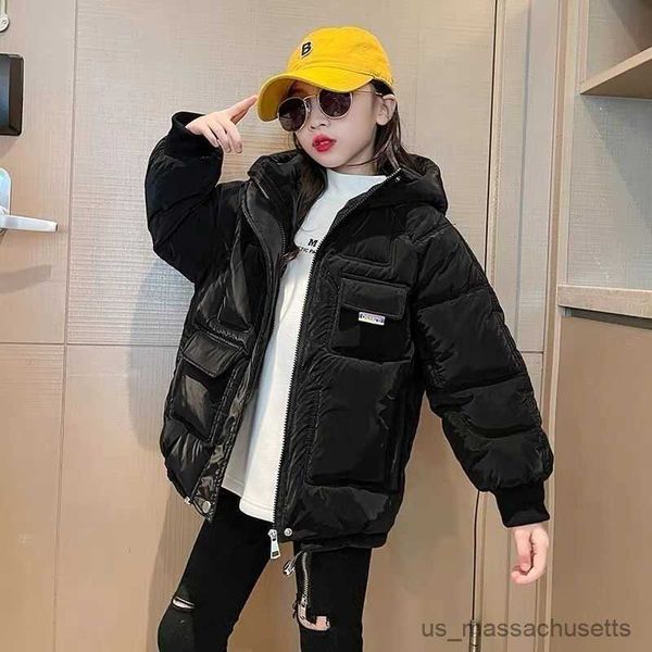 

down coat 2023 children's down jacket winter thickened girls clothing fashion long coat for kids long sleeve hooded outerwear 6-14 year, Blue;gray
