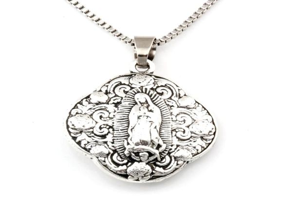 

10pcslots antique silver virgin mary religion alloy charms pendant necklaces travel protection pendants necklaces 24inches chains9803520