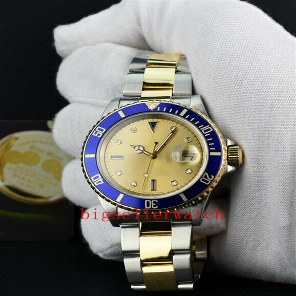 

luxury mens yellow dial ceramic bezel dial 16613 lb 40mm watch men's gold auto date luxury men dive sapphire wat233j, Slivery;brown