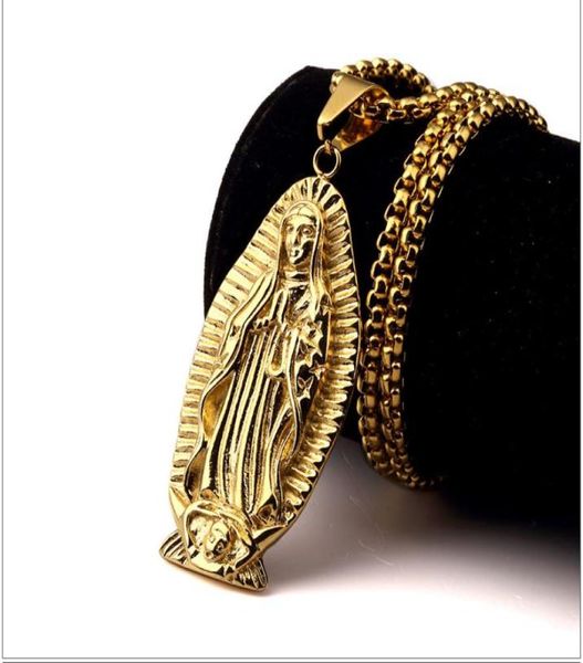 

classics rapper mens 18k real gold plated hip hop devout virgin mary pendants chain necklaces jewelry5464682, Silver
