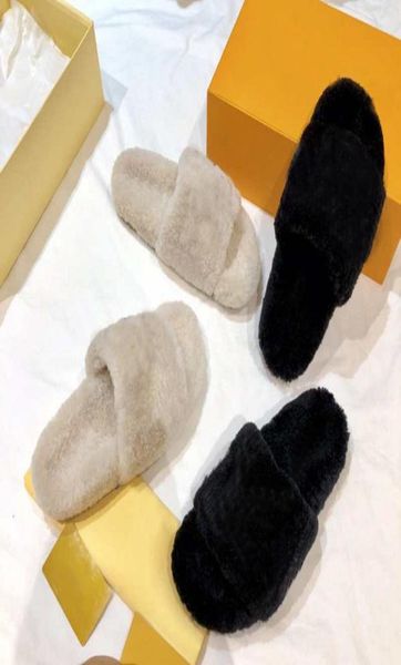 

women wool slippers early spring furry slides woolen household indoor cotton slipper size35426850307, Black