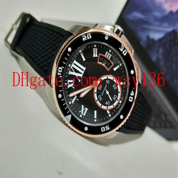 

calibre de diver 42mm automatic movement men's watch 18k rose gold w7100055 rubber band mens wrist watches196f, Slivery;brown