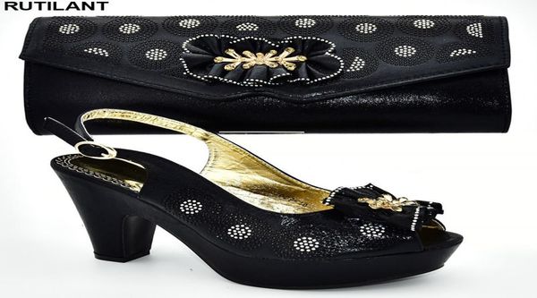 

latest design african women wedding shoes and bag set decorated with appliques women shoes and bags to match set party shoe l8552908, Black