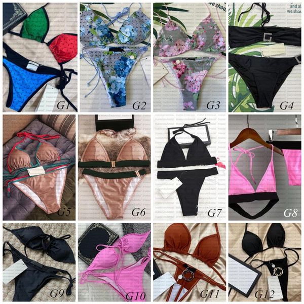

contrast color bikini womens swimsuit printing bathing suit swimwear with pads for women301l