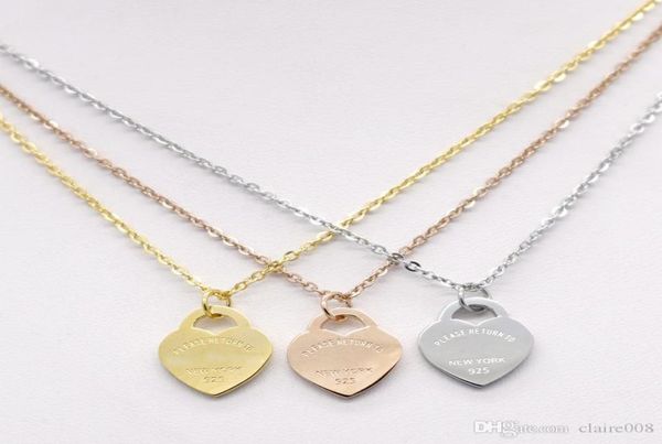 

stainless steel heartshaped necklace t necklace short female jewelry 18k gold titanium peach heart necklace pendant for man3351916, Silver