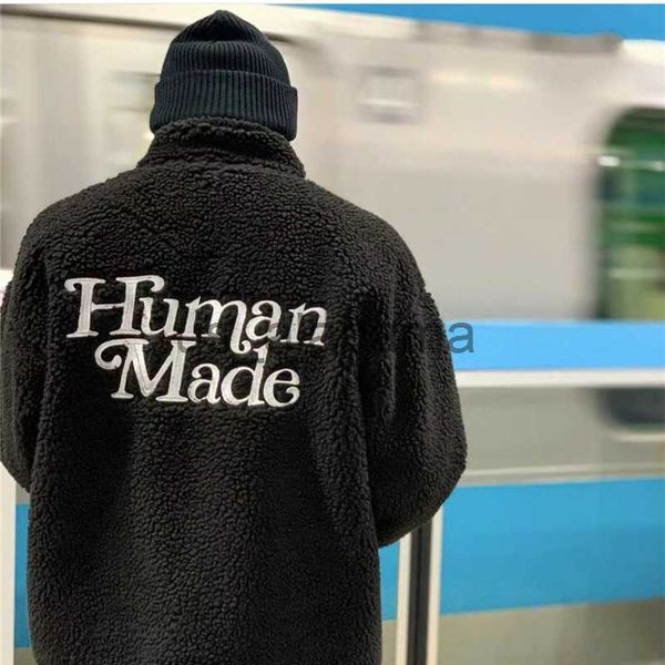 

men's hoodies sweatshirts human made girls dont cry jacket men women cashmere bomber embroidered lamb fleece human made jackets coats x, Black
