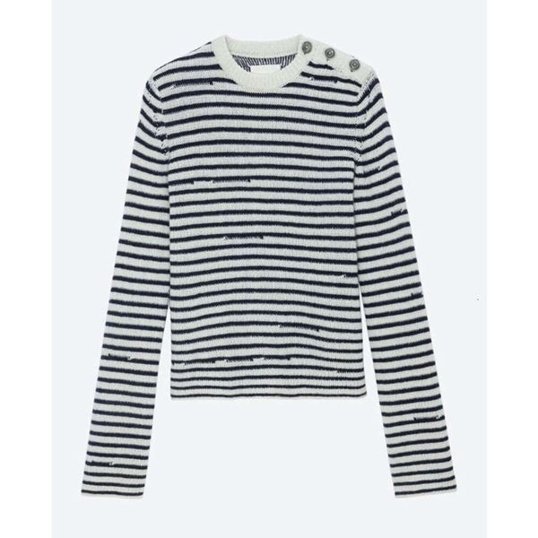

23ss zadig voltaire fashion designer sweater striped zv classic slim button 100 % cashmere wool knitted cardigan loose pullover hoodie sweat, White