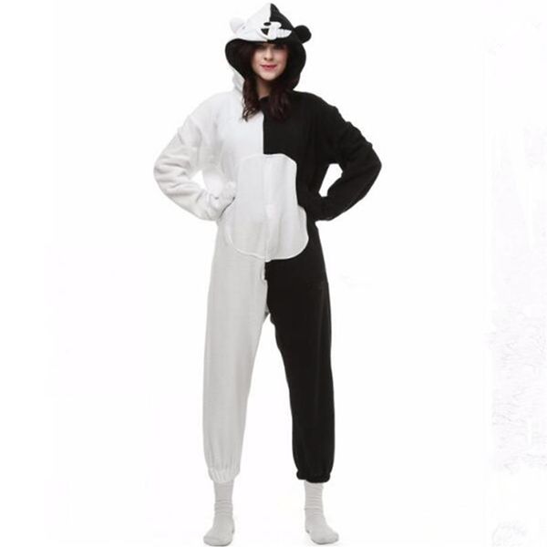 

danganronpa dangan ronpa monokuma monomi bear fleece onesie pyjama costume halloween carnival party clothing cartoon jumpsuit slee2294, Black;red
