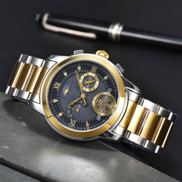 

2023 men's quartz watch business fashion watch phl42mm sun moon watch luxury design all steel solid strap vac-2, Slivery;golden