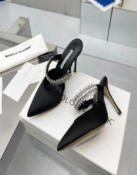 

rhinestones slippers woman crystal wedding dress shoes high heels luxury stiletto manolo3232292, Black