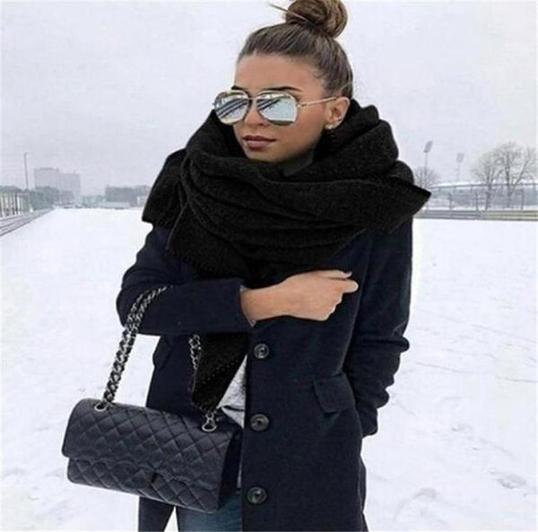 

scarves fashion winter thick warm big scarf shawl women wraps vintage polar fleece windproof solid color wild 176cm4105028, Blue;gray