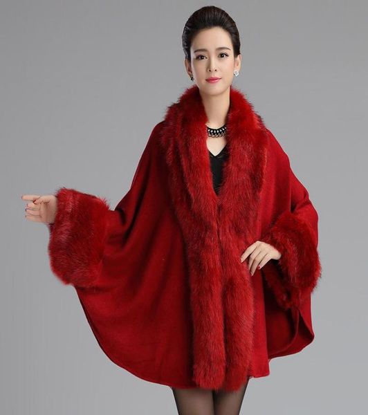 

scarves warm outwear cape red black white autumn winter big cloak loose large fur shawl coat poncho3156487, Blue;gray