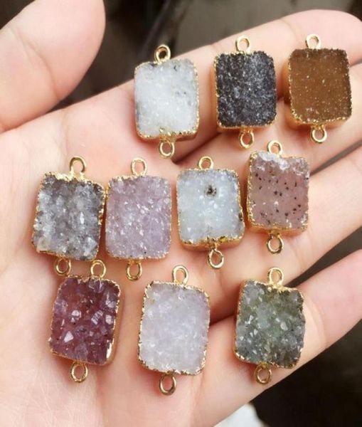 

10pcs gold plated mixed color square agate druzy geode connectordrusy crystal gem stone pendant beads jewelry find90622792613261, Black
