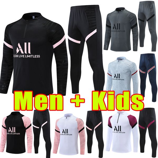 

23 24 kids psgs paris tracksuits training chandal mbappe kit survetement foot tuta jacket retro futbol soccer football men 2xl, Black