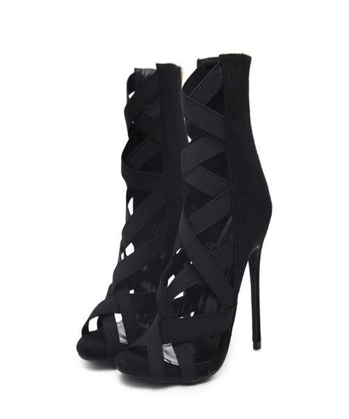 

big size 3443 new 2020 women heeled sandals stretchy bandage ankle strap pumps super high heels stiletto heels lady shoes 2702693322, Black