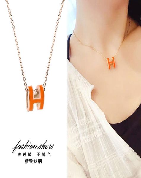 

tiktok h necklace female k gold titanium steel nonfading bone chain simple letter pendant tanabata gift1675854, Silver