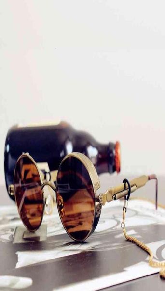 

classic gothic steampunk sunglasses luxury brand designer men and women retro round metal frame sunglasses uv4008178422, White;black
