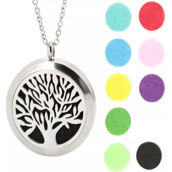 

tree of life pendant 30mm aromatherapy essential oil stainless steel necklace perfume diffuser oils locket send chain and felt pad6096091, Silver