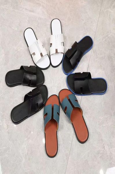 

2022 designer sandals h letter luxury leather slippers brand slides flip flops mans and womens shoes with genuine leather beach fi3121587, Black