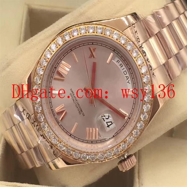 

luxury mens casual watch 228235 presidential day-date 18k rose gold diamond bezel automatic mechanical movement wrist watches272q, Slivery;brown