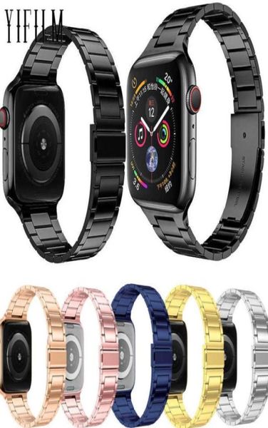

metal strap for apple watch 38 40 41 42 44 45mm watchband for iwatch7 6 5 4 3 2 1 stainless steel ultrathin three bead bracelet4491659186, Black;brown