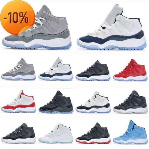 

og kids 11 jumpman 11s cool grey basketball shoes space jam bred concord blue cherry 25th anniversary children boy girl sneakers toddlers 1t, Black;red
