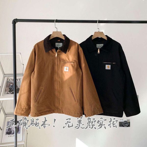 

american style canvas coat men women zipper jackets designer jacket carhart vintage wear resistant workwear men's casual windbreaker 00, Black;brown