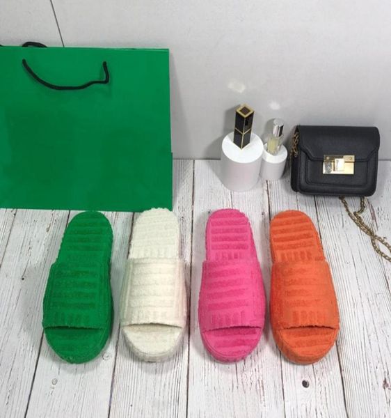 

2023 slippers sandals women designer slides fabric rubber fur cotton outsole grass green thick bottom slipper wedge fluffy resort 2667489, Black