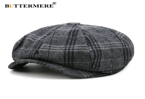 

buttermere men newsboy cap beret wool hat tweed gatsby octagonal plaid women vintage brand winter spring duckbill hats4628075, Blue;gray