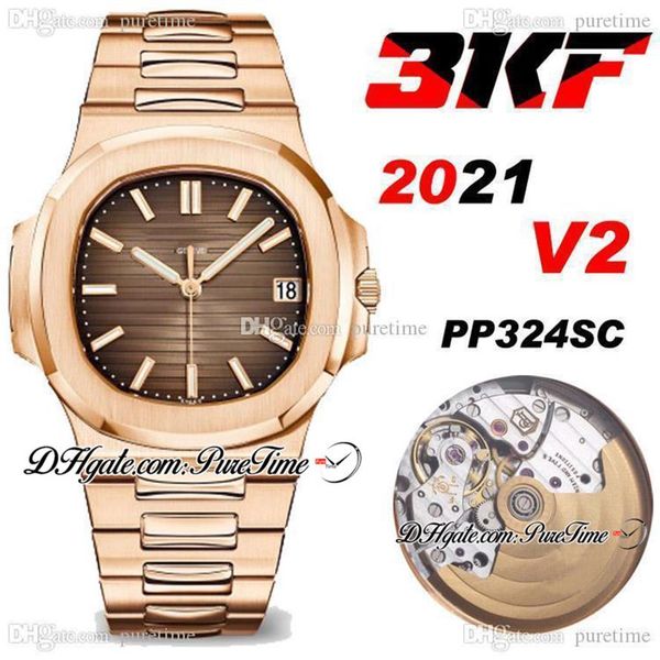 

2021 3kf v2 5711 a324sc automatic mens watch rose gold brown texture dial edition stainless steel bracele puretime swiss move244m, Slivery;brown