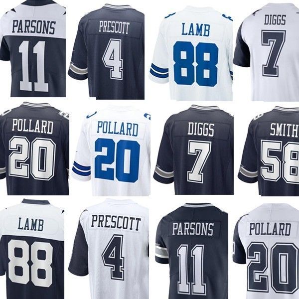 

football jerseys 22 emmitt smith 88 michael irvin 12 roger staubach 7 trevon diggs 4 dak prescott 11 micah parsons 88 ceedee lamb 12 roger s, Blue;black