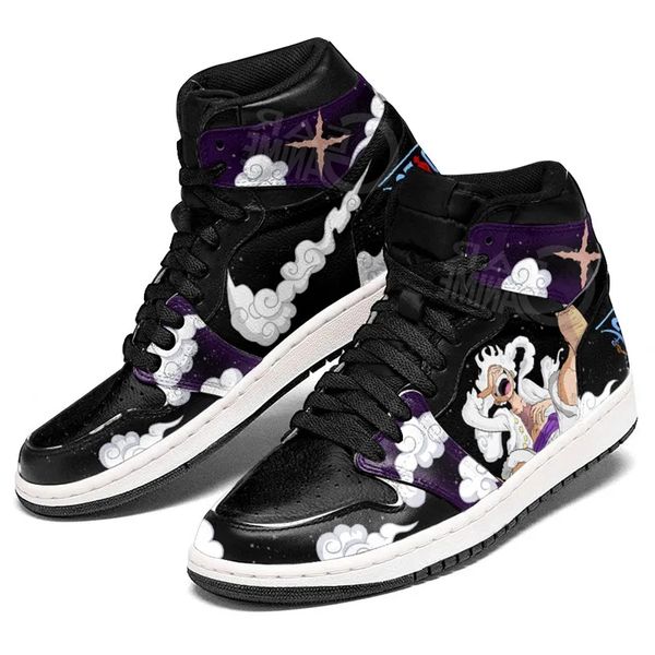 

big siza 36-48 men women casual shoes luffy and roronoa zoro anime sneakers youth high rubber graffiti leather design custom animes couple a, Black