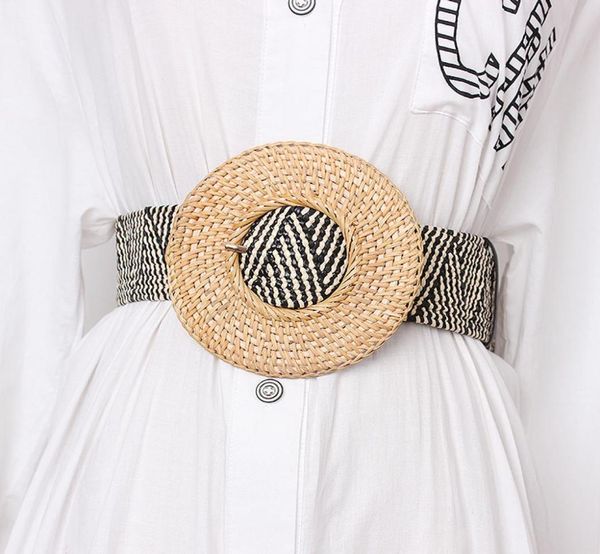 

wooden buckle dress belt for women casual female braided wide strap female designer woven girls elastic pp straw belts bz339 y19121100530, Slivery;black