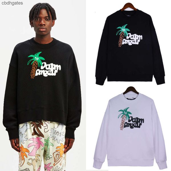 

designer streetwear angells sweater mens fashion hoodies pallm 2023 autumn/winter tree letter print long sleeve casual round neck sweater me, Black
