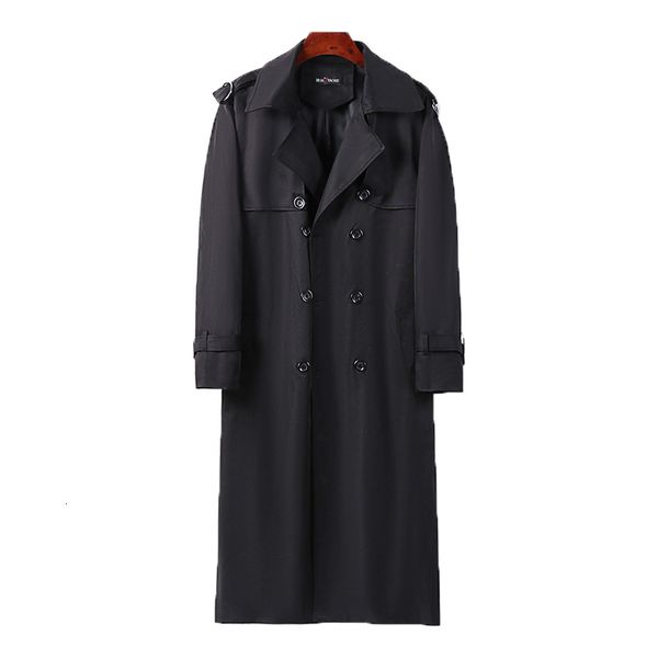

men's trench coats men british style coat autumn winter windbreaker super long solid mens over the knee business casual streetwear 9xl, Tan;black