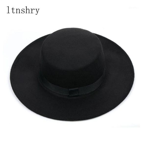 

new classic solid color felt fedoras hat belt for men women blend jazz cap wide brim simple flat hat mujer14876525, Blue;gray