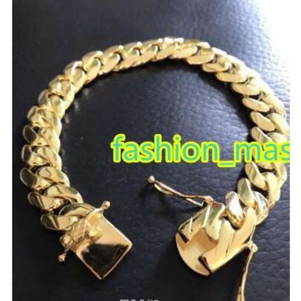 

mens cuban miami link bracelet 14k gold filled over solid 10mm wide, Black