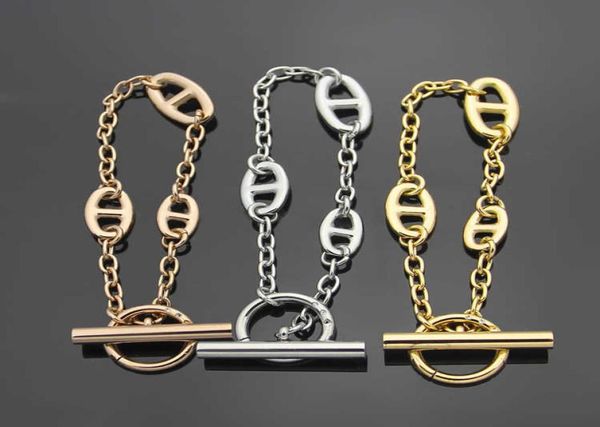 

bangle titanium steel h letter pig nose bracelet couple ot buckle1303971, Black