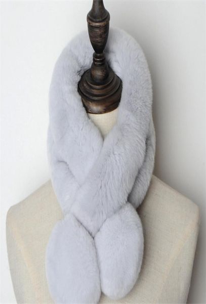 

manufacturers direct selling real rabbit fur fur scarf women winter warm thickened double tube ball ball pure color rex rabbit hai3912980, Blue;gray