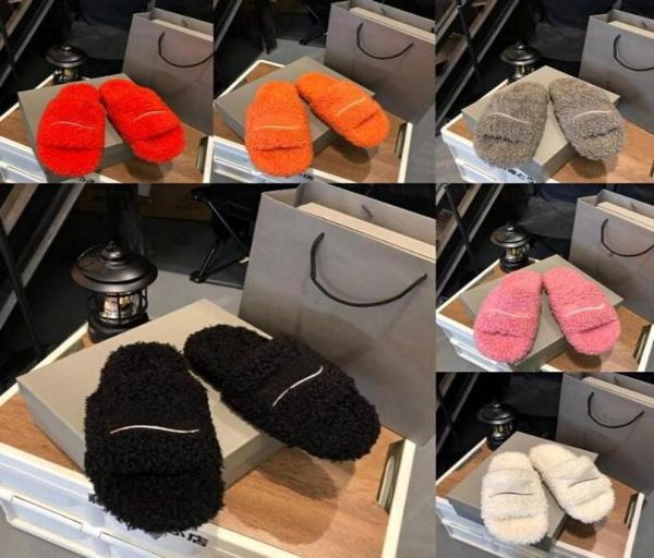 

designer luxury womens slippers ladies winter wool slides fur fluffy furry warm letters sandals comfortable fuzzy girl6222263, Black