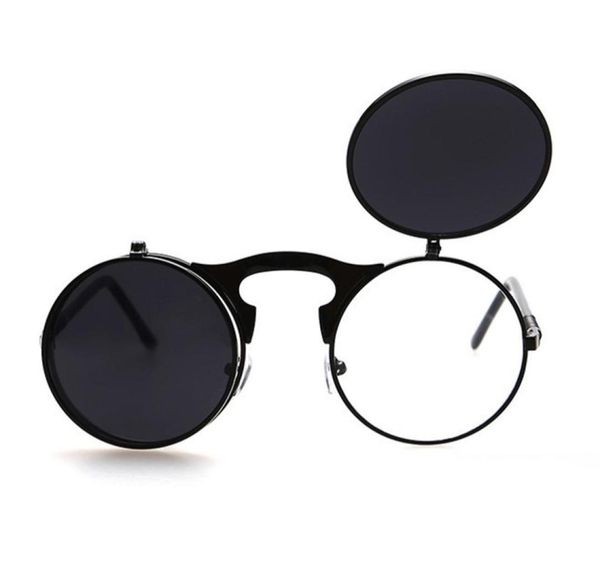 

flip up steampunk sunglasses men round vintage mens sunglass fashion glasses hip hop sunglass6442496, White;black