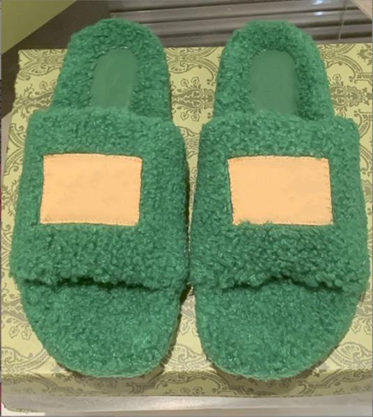 

women winter wool slippers designers plush sandals warm slipper women slide luxury rabbit fur slides flat flip flops fluffy furry 9375987, Black