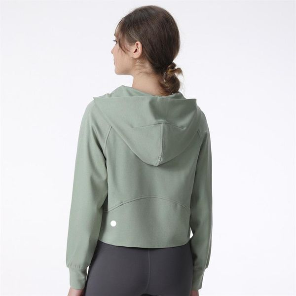 

ll women yoga define jacket hooded long sleeves outfit solid color back zipper gym jackets shaping waist tight fitness jogger outf306y