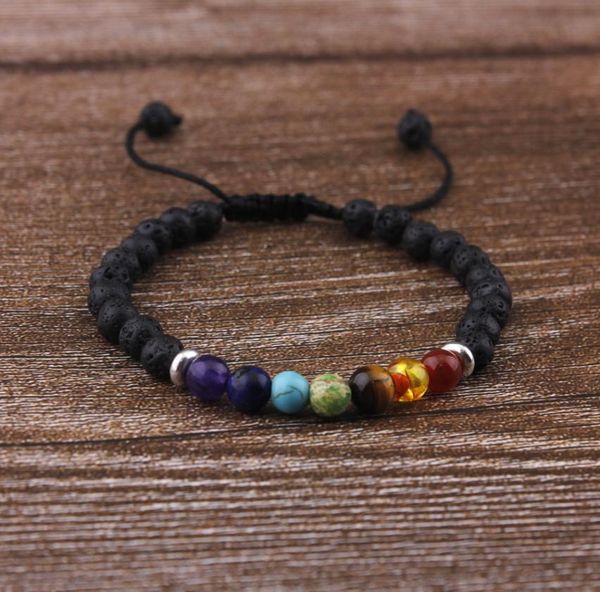 

8mm lava rock 7 chakra aromatherapy essential oil diffuser bracelet elastic natural stone yoga beads bracelet natural lava rock st9027899, Golden;silver