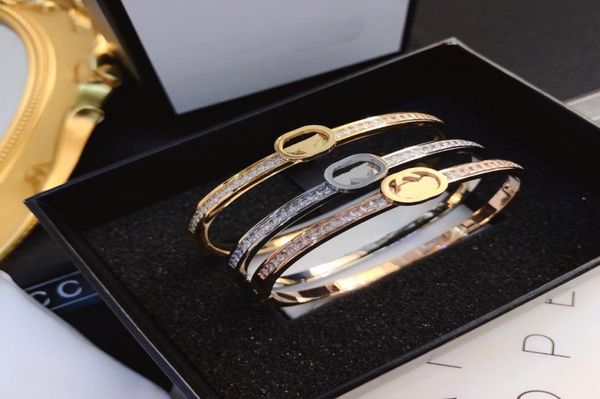 

bangles bangle luxury bracelets women designer letter jewelry 18k gold plated stainless steel wristband cuff fashion accessories l7418293, Black
