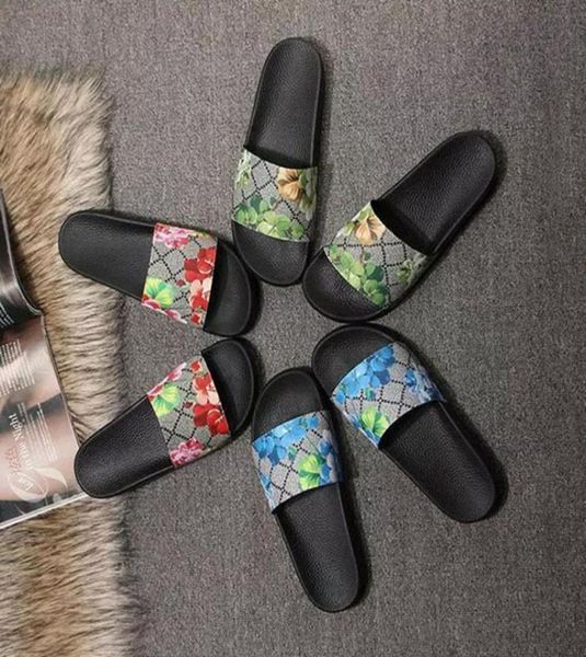 

2023ss designer slippers rubber slides sandal blooms green red white web fashion mens womens shoes beach flip flops with flower bo5058957, Black