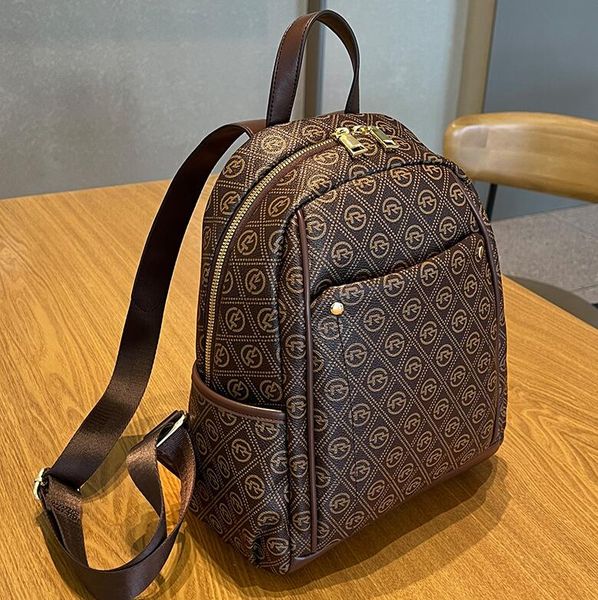 

Women shoulder bag classic polka dot pattern Western style handbag elegant retro color matching leisure backpack daily Joker zipper travel backpacks wholesale, Brown