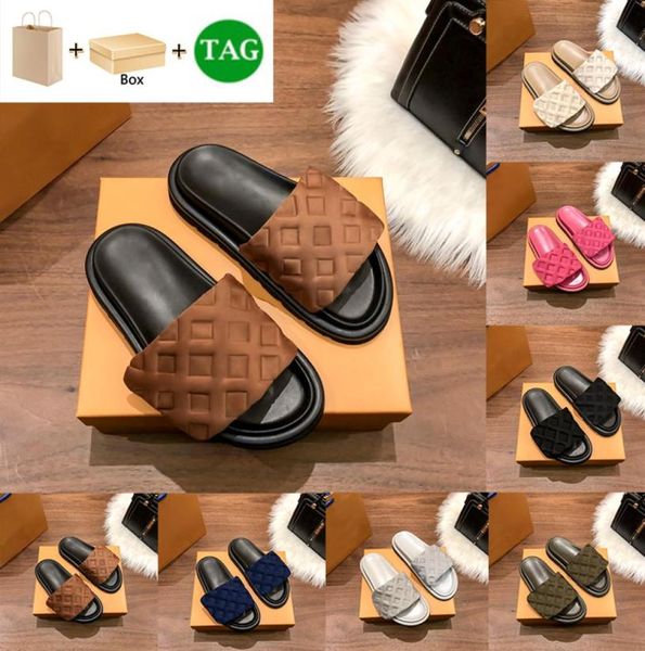 

with box luxury slipper pool pillow comfort embossed mules designer sandal men women shoes copper deep blue triple black pink summ6593032